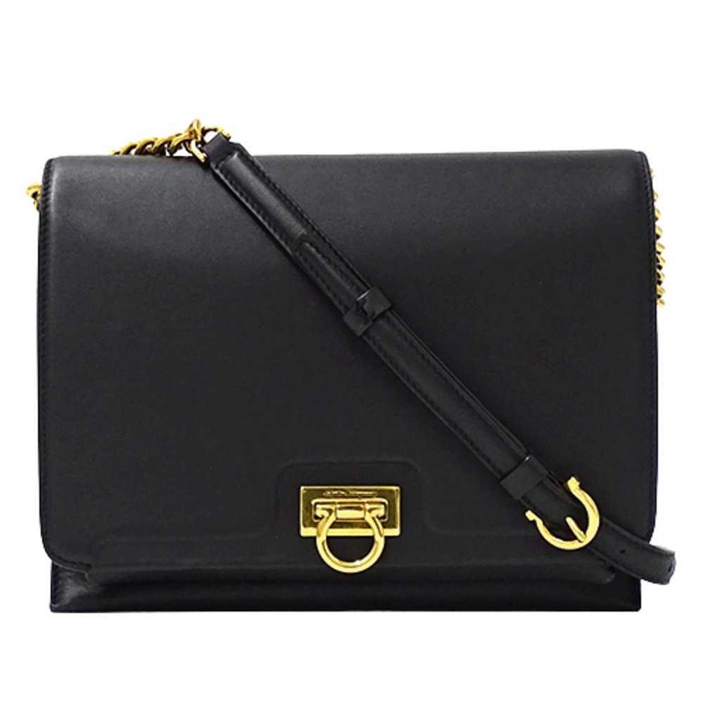 Salvatore Ferragamo Shoulder Bag Trifolio Leather Crossbody Black